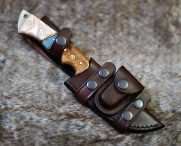 Custom Damascus Hunting Knife - 9.5" Gut Hook Fishing Camping Knife Exotic Rosewood & Mother of Pearl - Perfect Gift for Dad - Image 3