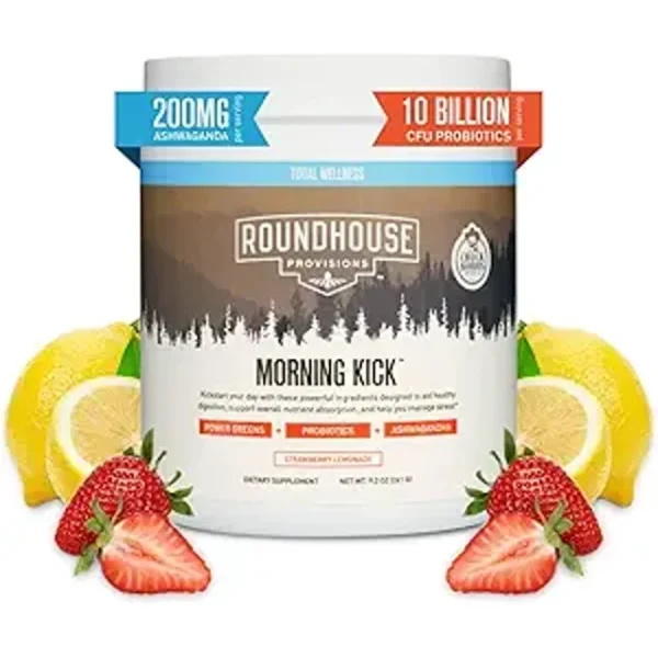 Greens Superfood Round house Powder Supplement with Ashwaganda, Collagen, Probiotics, Supports Energy Levels, 30 Servings (Strawberry Lemonade)